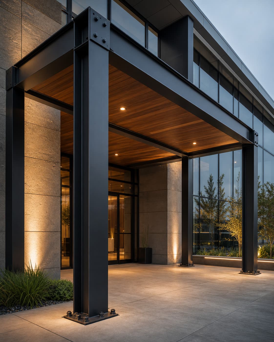 Commercial structural steel and architectural metal accents by DesignForm Metalworks.
